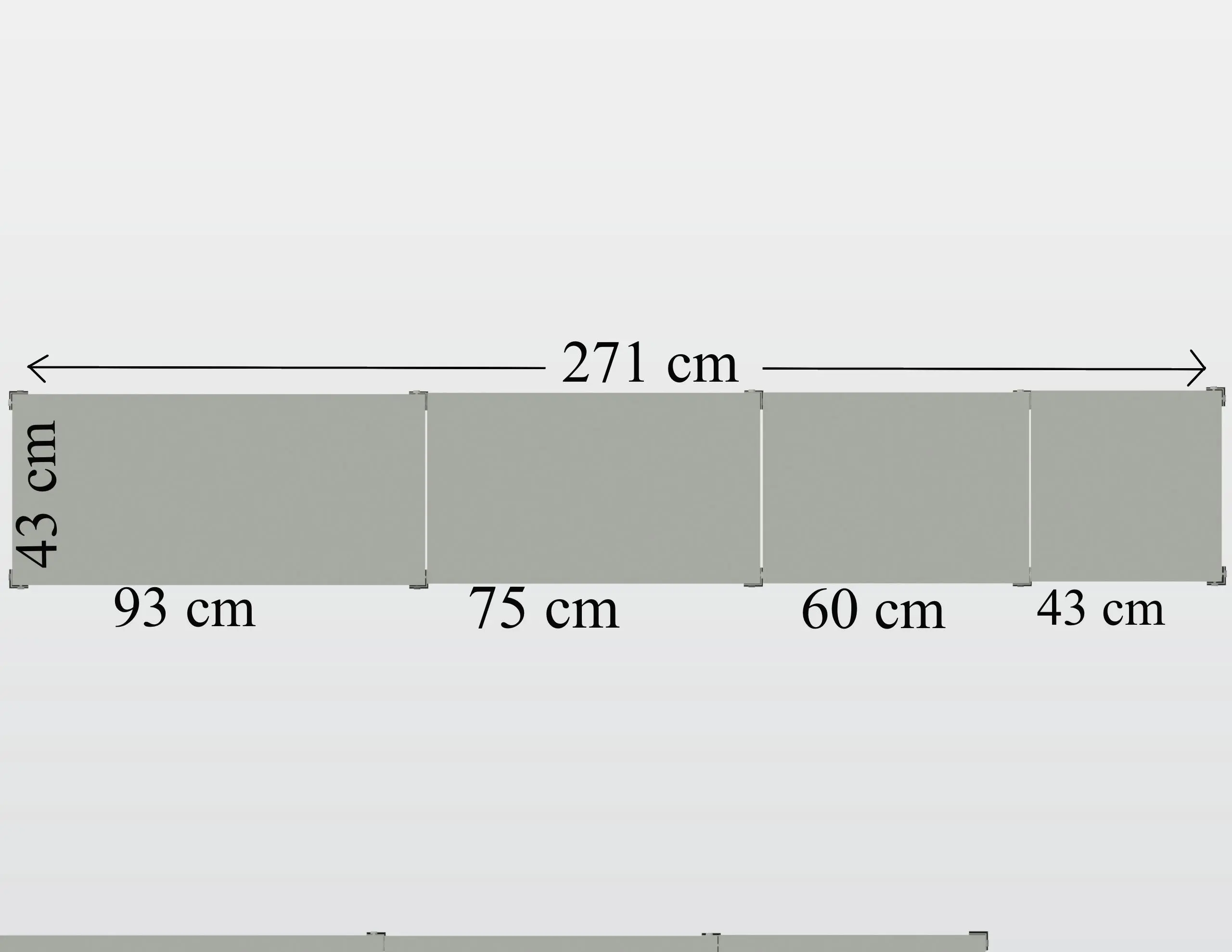 Ek üniteli raf duvarı — üst görünüm